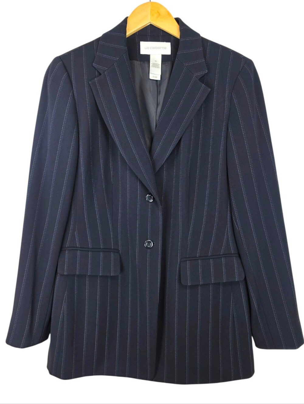 Liz Claiborne Long Striped Career Blazer Sz 10 Office Preppy Lawyer Attorney EUC